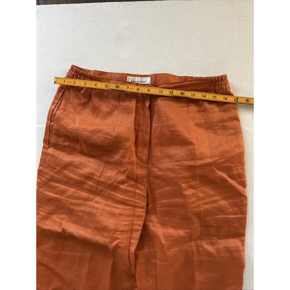 VTG 80s 90s Lino USA Orange Floral Decorated 100% Linen Pants Medium Summer - Picture 4 of 7